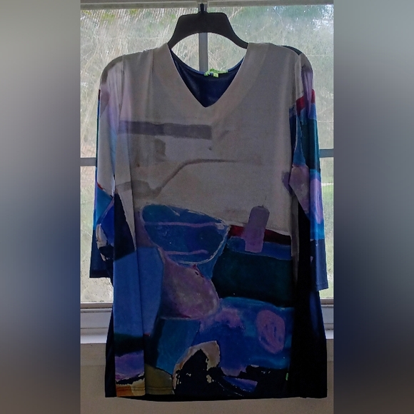 Stunning array of color on this navy shirt remind me of Picasso. - Picture 4 of 6